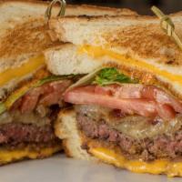 Fatty Melt · No, this is not a typo! A seven ounce burger blend, sauteed onions, bacon, tomato and our sp...