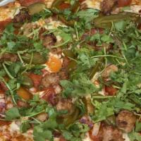 Milan'S Pizza · Beef, sausage, onions, cilantro, jalapeños.