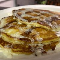 Cinnamon Swirl Pancakes · Three fluffy cinnamon swirl pancakes that will melt in your mouth!