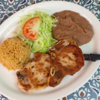 Pork Chop Plate · Two pork chops and a side of lettuce and tomato, with a side of lettuce and tomato. Includes...