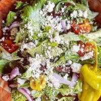 Greek Salad · mixed greens, kalamata olive, cherry tomato, red onion, feta, pepperoncini, greek dressing (...