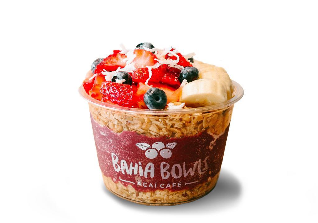 Acai Bowl  · Organic Açaí base. Topped with granola, strawberries, banana, blueberries, coconut shavings, honey. Select and customize!