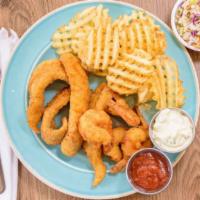 Fish & Shrimp Combo · Four pieces of fresh breaded and fried cod, four large fried shrimp, crisscut fries and tart...