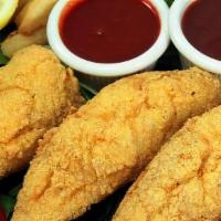 Whiting · Fried boneless fish  filets. Served with bread, coleslaw, fries or cajun rice.