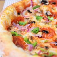 The Wave · Our wave is topped with cheese, green peppers, marinara sauce, mushrooms, pepperoni, red oni...