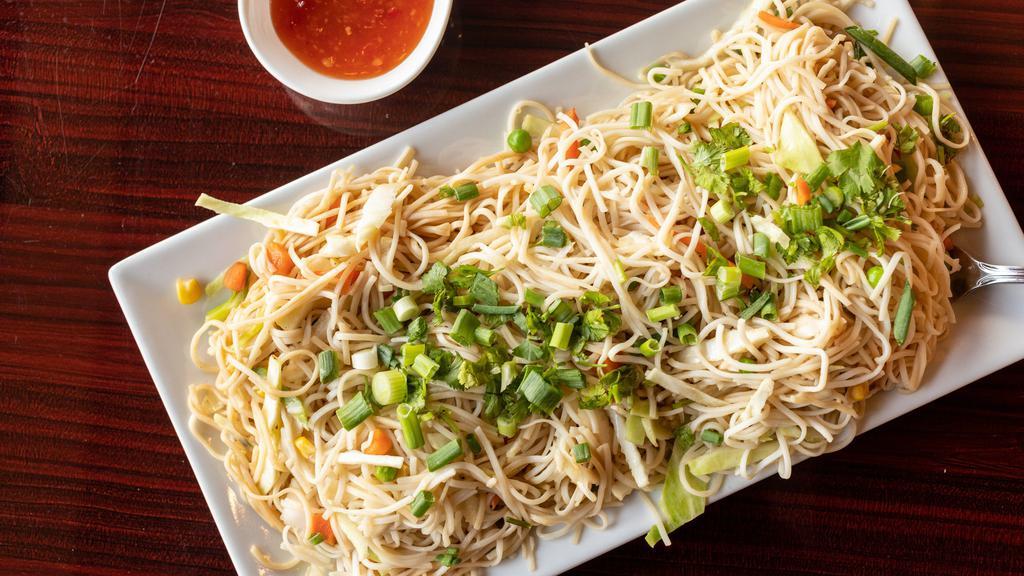 Hakka Noodles · Noodles cooked with fresh mixed vegetables and Chinese style sauce.