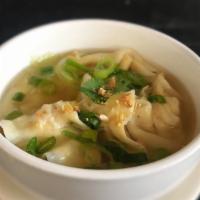 Wonton Soup (4 Pc) · Lightly seasoned broth, minced shrimp and chicken filled wontons, napa cabbage, scallion, a ...