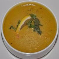 Lentil Soup · Vegan. Slow cooked lentils tempered with cumin and cilantro.