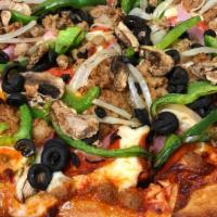 Vegetarian Pizza · Mozzarella cheese, onions, tomatoes, green peppers, broccoli, olives and mushrooms.
Large 15...
