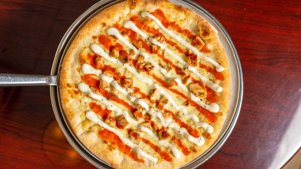 Buffalo Chicken Pizza · Grilled chicken buffalo sauce and choice of ranch or blue dressing.