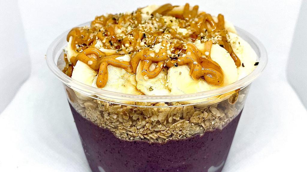 Acai Gone Nuts Bowl (16 Oz.) · Acai, banana, peanut butter, and almond milk. Topped with fresh bananas, peanut butter, granola, hemp seed, agave or honey.