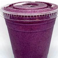 Berry Big Muscles Smoothie · Blueberry, cherry, banana, sun warrior protein, and almond milk.