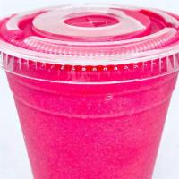 On Wednesdays We Wear Pink Smoothie · Pitaya, raspberry, strawberry, banana, and guava juice.