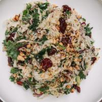 Shaved Brussel Salad Small · brussels, kale, smoked almonds, dried cherries & honey – mustard dressing
