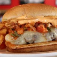 Inferno Burger · inferno habanero salsa, chili pepper mayo, cheddar jack cheese