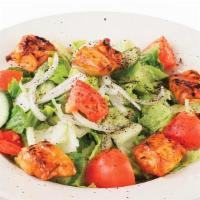 Chicken Salad · A mixture of romaine lettuce, tomatoes, cucumbers, olives and fetta cheese  topped with a gr...