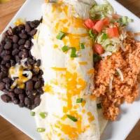Cream Cheese Burrito · Beef, chicken, or pork, pico, cheese (served with black beans and rice)