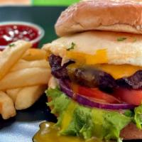 Gaucho Burger · 1/2 pound Angus patty, fried egg, Cheddar, lettuce, tomato, red onion, mayonnaise.