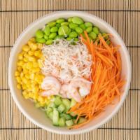 Shrimp & Crab Salad · Boiled shrimp, crab salad, cucumber, carrot, edamame, corn, Hawaiian shoyu