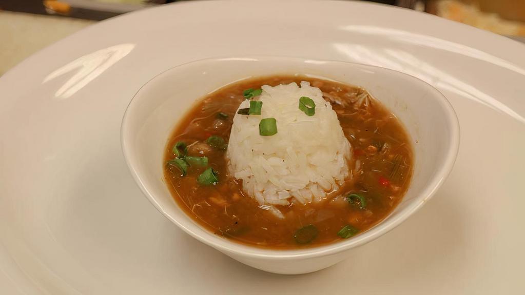 Seafood Gumbo · Medley of assorted seafood which also includes rice, shrimp, crab, and okra.