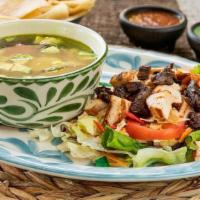 Lunch Soup & Salad · A cup of tortilla sop or taco soup served with your choice of either a small fajita, taco, o...