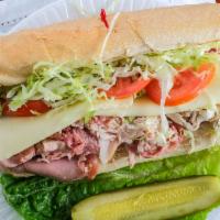 Jersey Boy · Prime roast beef, oven roasted turkey breast, provolone cheese, lettuce, tomatoes, and mayon...