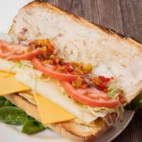 Three Cheese Sub (Italian Style) · Served on your choice of sub Italian style. Lettuce, tomatoes, onions, hot peppers, and Ital...