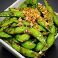 Garlic Edamame · STEAMED SOYBEANS WITH HOUSE GARLIC SAUCE. CAN BE V|VEG|GF