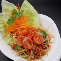 Som Tom Lao · FRESH GREEN PAPAYA SALAD, SHREDDED CARROTS AND CHERRY TOMATOES PREPARED IN A MIXTURE OF LIME...
