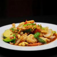 Cashew · WITH BELL PEPPERS, CELERY, WHITE ONIONS, GREEN ONIONS, WATER CHESTNUT AND STIR-FRIED IN OUR ...