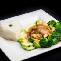 Rama · SAUTÉED PROTEIN WITH SWEET PASTE. SERVED ON BED OF STEAMED SPINACH, BROCCOLI, CARROTS, ZUCCH...