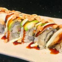 Color City Roll  · tempura crabmeat and cream cheese inside,topped w. tuna, eel & avocado , chopped peanuts