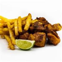 Fried Chicken Platter (Picapollo) · Crispy chicken on the bone, with your choice of sides, tostones, fries or maduros.