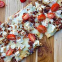 Chicken, Bacon & Ranch Flatbread Pizza + Beverage & Chips · Chicken breast, applewood smoked bacon, cherry tomato, italian cheese blend and ranch spread...