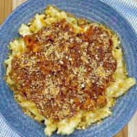 Bbq Pork Mac & Cheese · Rotini noodles tossed in a decadent cheese sauce made with five italian cheeses. Finished wi...