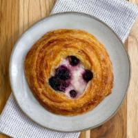 Blueberry Cream Cheese Danish · Flakey buttery pastry baked with cream cheese filling and topped with blueberries.