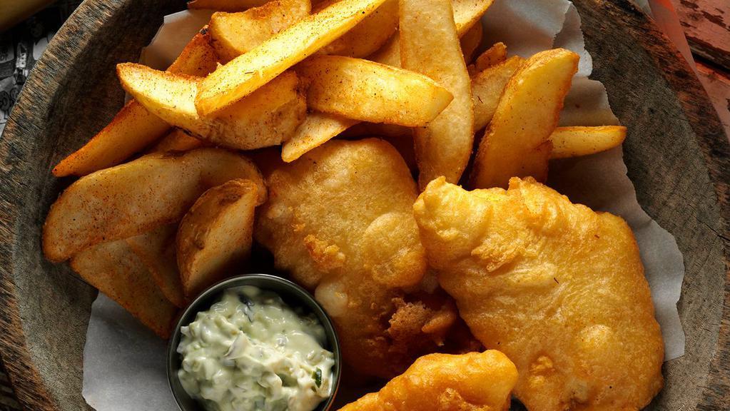 Fish & Chips · Crispy fried fish battered with our favorite Boston beer served with Fudds famous Fudd Fries, Texas Slaw & tartar sauce.