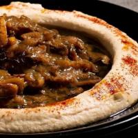 Hummus Mushroom · Our Famous Hummus , topped W/ Pan Seared Mushrooms , Caramelized Onions , Galilean Olive Oil...