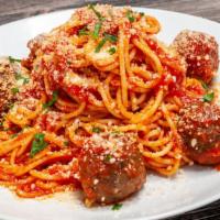 Spaghetti With Palpate · Ground beef, garlic, Celery, Parmesan cheese ,tomato sauce and basil.