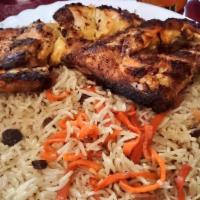 Bone-In Chicken Kabob · Pieces of bone-in chicken, marinated in special spices and herbs, broiled on skewers over ch...
