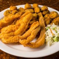Large Cajun Catfish  · Served with slaw signature house rings and Texas toast or choice of sauce.