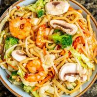 Shrimp Noodle · Pan fried noodle, shrimp and veggies (Onion, Carrot, Broccoli, cabbage, mushroom and sprouts...