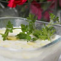 Tzatziki · A blend of yogurt, sour cream, cucumber, fresh dill and garlic.