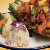 Salmon Pineapple Delight (New) · Grilled Salmon With Chopped Up Pineapples, Onions & Peppers Sauteed In Our Signature Pineapp...