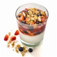 Yogurt|Yogurt Parfait · Yogurt topped with strawberries and blueberries, with a side of granola. 390 Calories