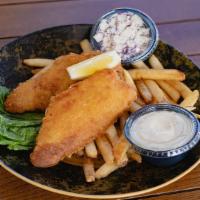 Fish & Chips · 3 pieces smithwick’s hand battered haddock served
with fries, tartar sauce, coleslaw, lemon