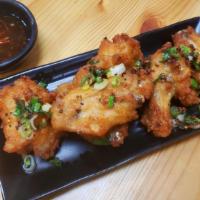 Crispy Garlic Chicken Wings (5Pcs) · Served with sweet chili sauce.