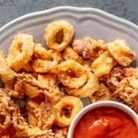 Fried Calamari Platter · Served with french fries, lettuce and tomato.