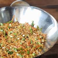 Veg Hakka Noodles · Flat noodles cooked with stir-fried vegetables, soy sauce and MSG. Depending on spice, also ...