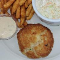Crab Cake Entrée Double Portion · Two four ounce crab cake served with house made remoulade sauce, French fries and Cole slaw....